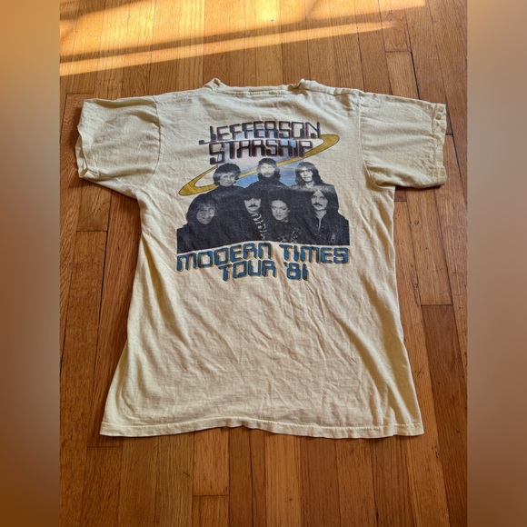 80s Vintage Jefferson Starship Modern Times Yellow Graphic T - Picture 3 of 9